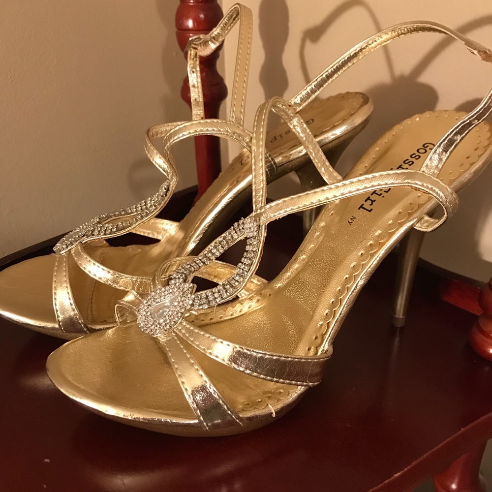 Gold Strappy Heels with Rhinestones