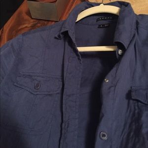 Theory Deep Blue Linen Shirt Size Small