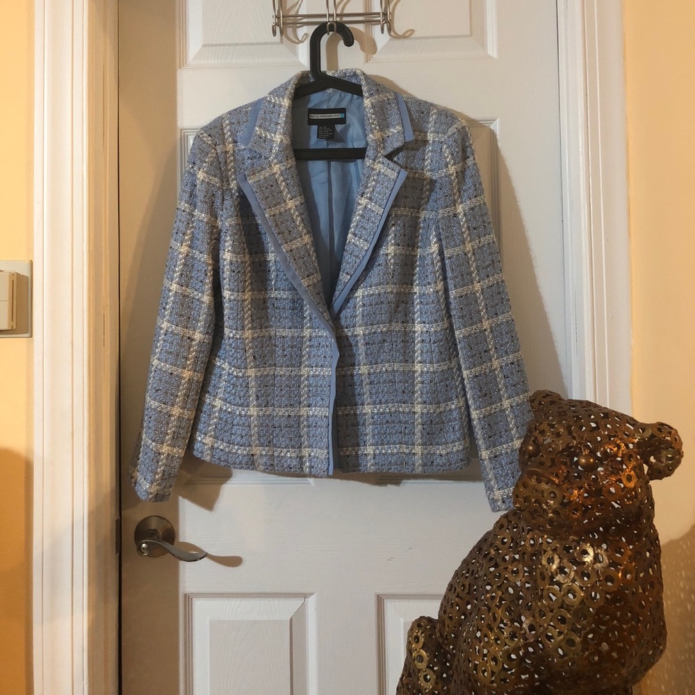 REQUIREMENTS Light Blue Plaid Blazer
