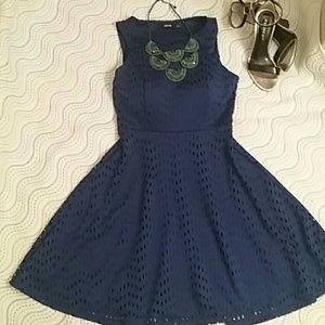 Blue Eyelet Fit N Flare Dress