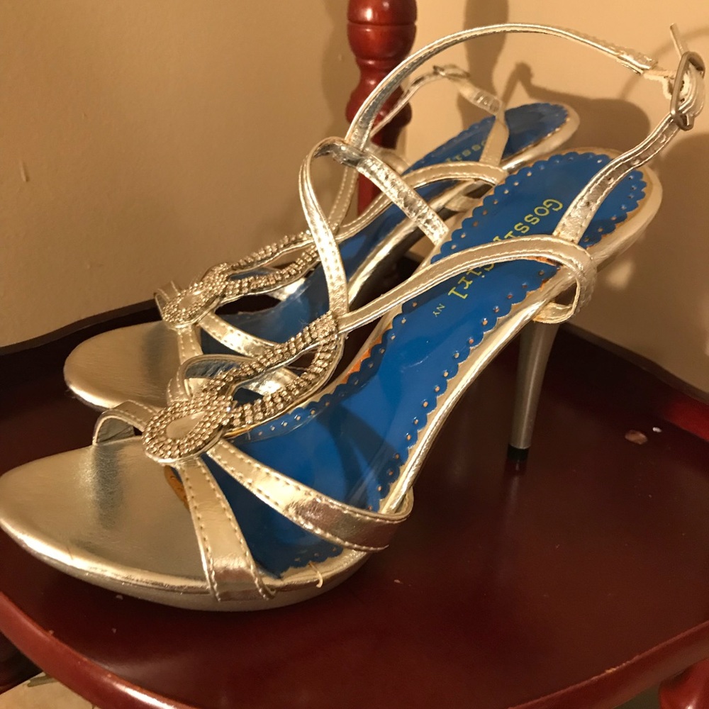 Silver Strappy Heels with Rhinestones