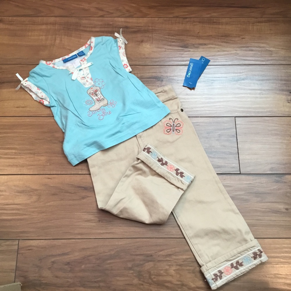 NWT- Girl's Cute Khaki Jeans and Turquoise Top