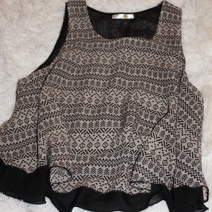 Tan and Black Aztec Chiffon Blouse