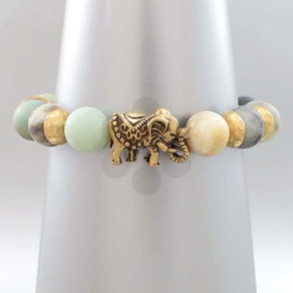 Amazonite Gem bead bracelet with elephant charm
