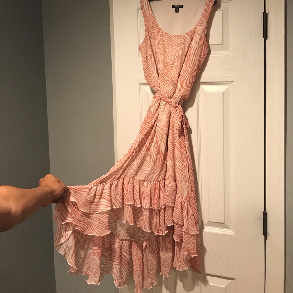 Pink and white high low dress.