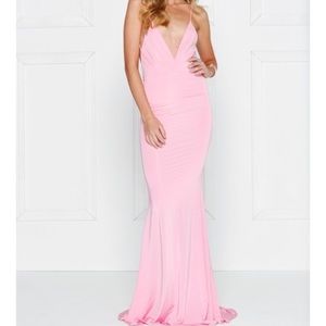 Pink Jersey Designer Prom Gown/MAXI