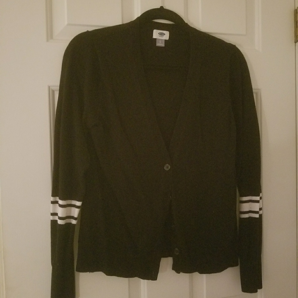 Black Cardigan w/white stripes