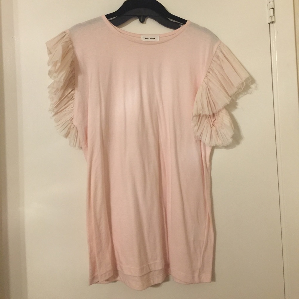 Light pink cotton ruffled t- shirt