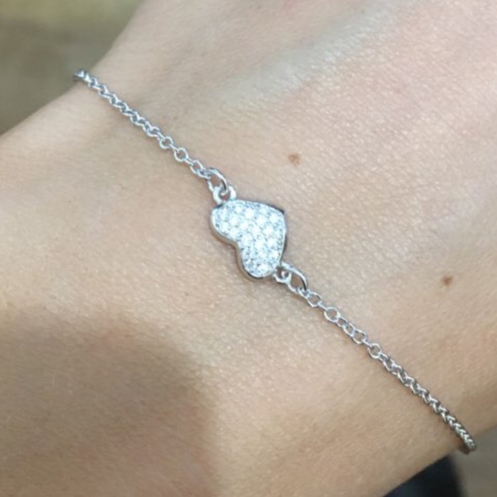 925 AAA Pave CZ 8" Heart Bracelet