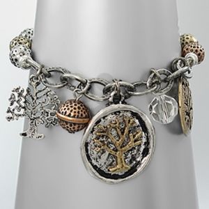 Burnt three tone multi charm bracelet