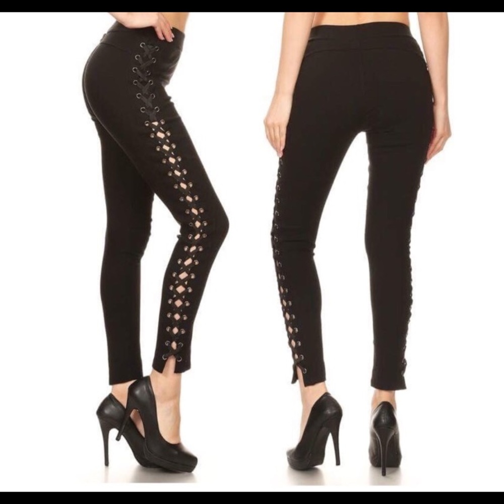 Black Side Lace-up Leggings
