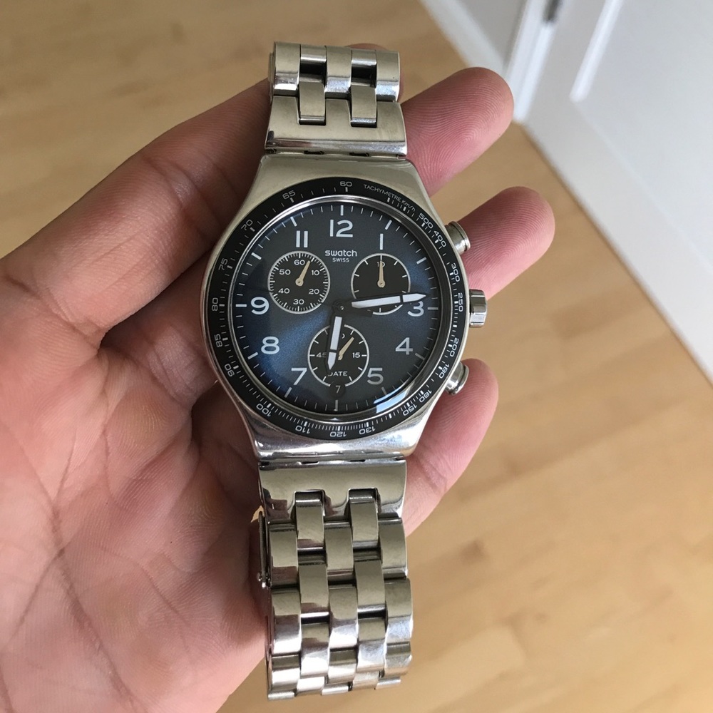 Boxengasse chronograph blue face swatch mens watch
