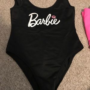 Black Barbie one piece monokini + pink leggings