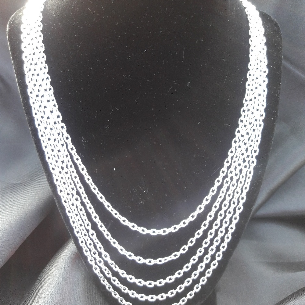 5 strand silver cable chain necklace