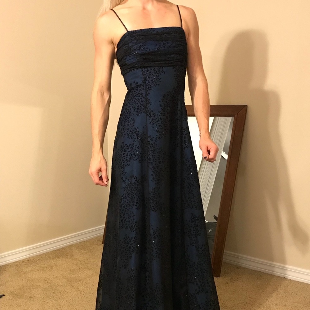 Long spaghetti strap prom evening gown