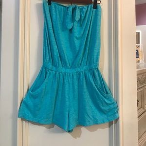 Aqua Blue Strapless Romper