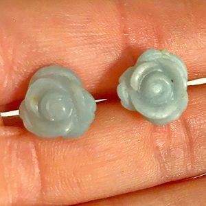 Genuine aquamarine carved rose stud earrings