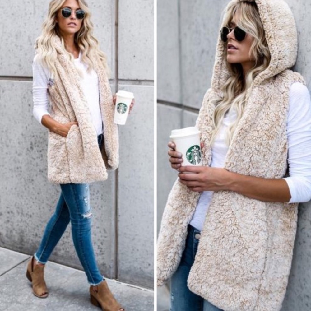 ✨🌸1 LEFT✨🌸 Cozy Beige Sherpa Vest - Picture 2 of 4