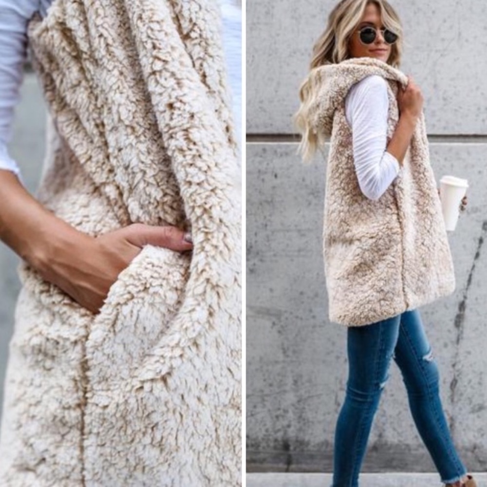 ✨🌸1 LEFT✨🌸 Cozy Beige Sherpa Vest - Picture 3 of 4