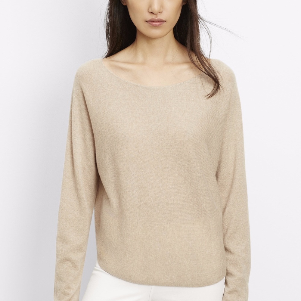 Vince Natural Cashmere Cropped Boatneck Sweater LG - Picture 1 of 7