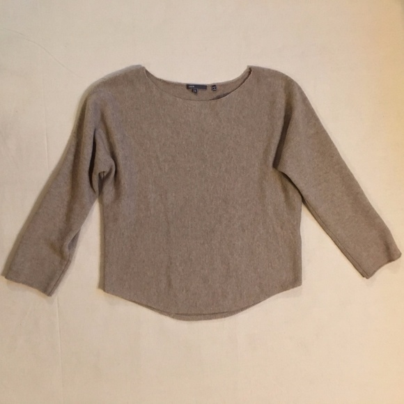 Vince Natural Cashmere Cropped Boatneck Sweater LG - Picture 2 of 7