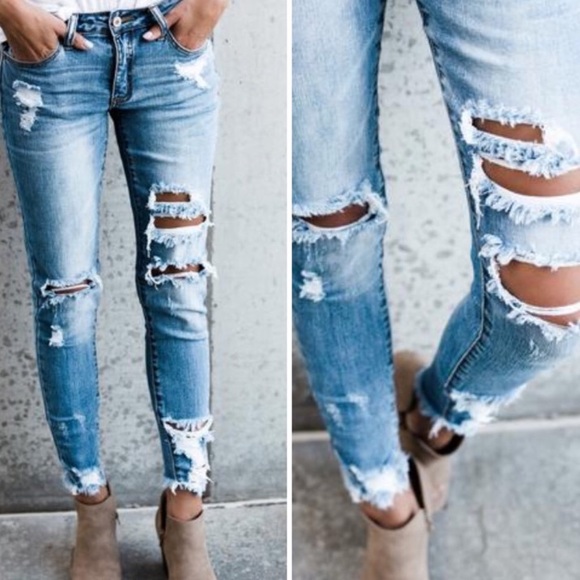 Distressed Hem Skinny Jeans - Picture 2 of 3