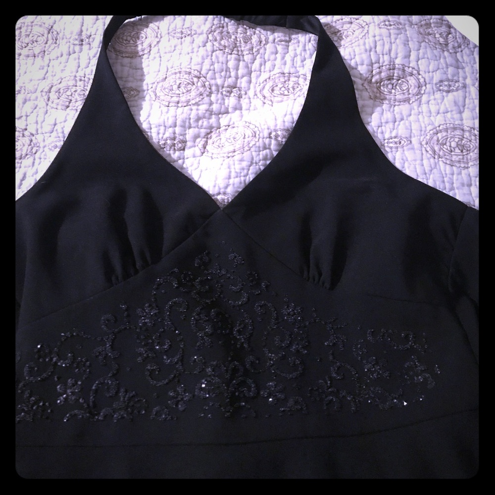 Black taffeta underneath halter style dress