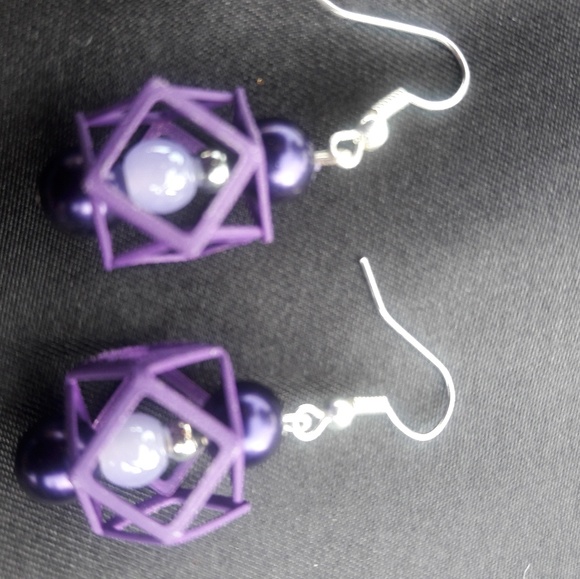 Purple 'cage' earrings - Picture 2 of 2