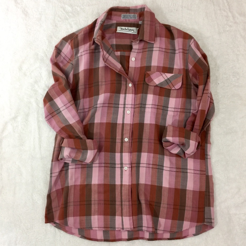 Pink Plaid Button Down Shirt Diane Von Furstenberg
