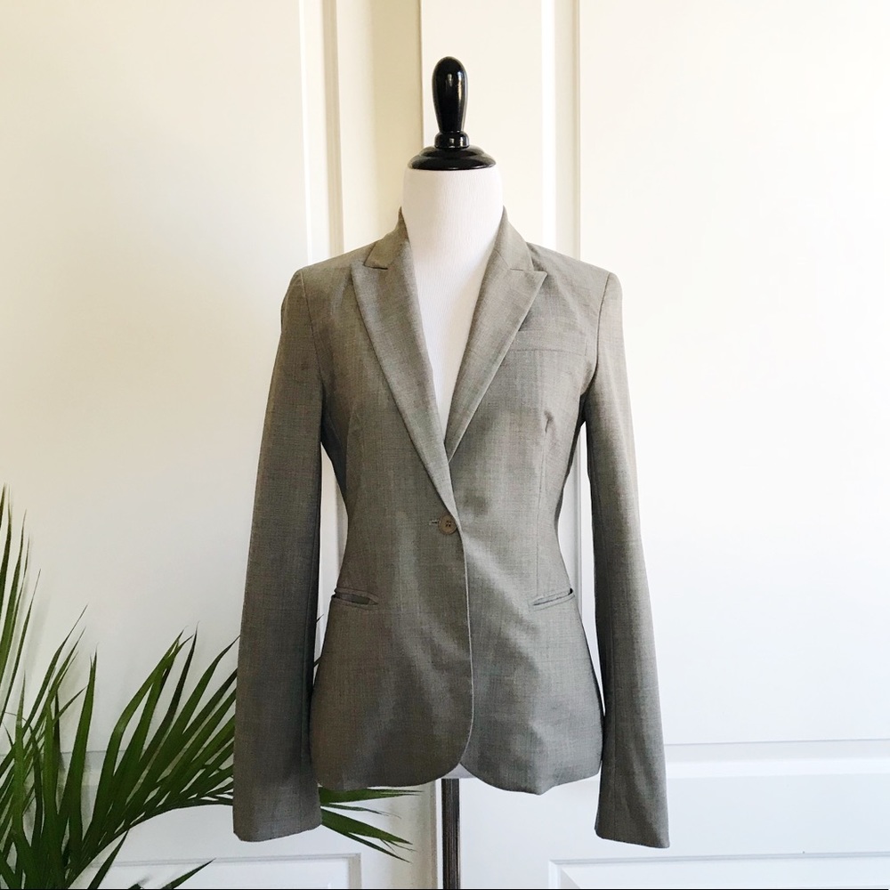Theory Single Button Down Classic Gray Wool Blazer - image 1