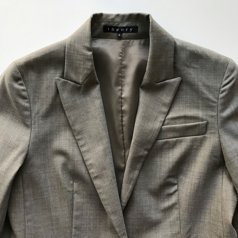 Theory Single Button Down Classic Gray Wool Blazer - image 2