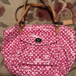 Pink and white Coach purse