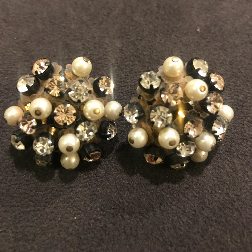 J.Crew Crystal & Pearl Cluster Earrings