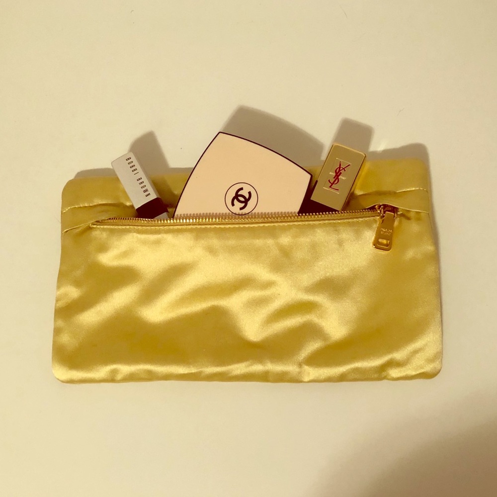 PRADA YELLOW SATIN ZIPPER POUCH BAG