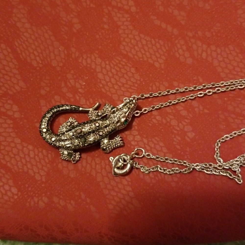Rhinestone Alligator Necklace
