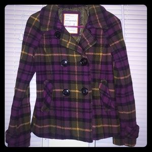 Aeropostale Plaid Double Breasted Wool Pea Coat