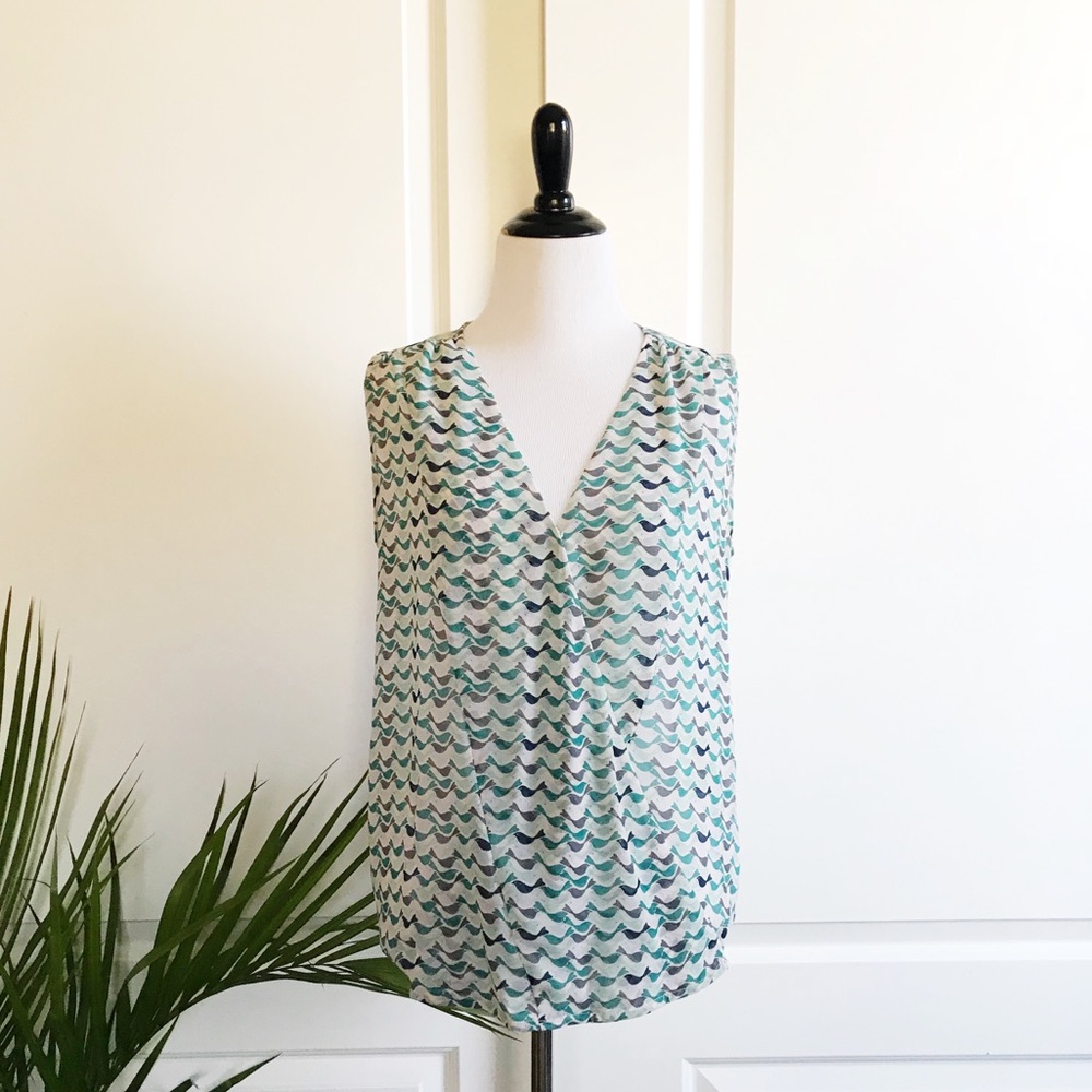 CAbi Bird Printed Faux Wrap Blouse / Top