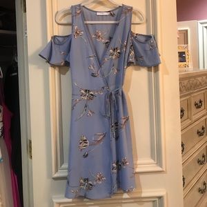 Blue Could Shoulder Wrap dress