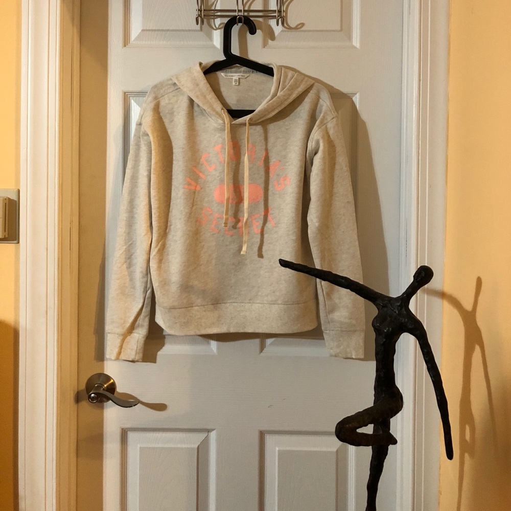 VICTORIAS SECRET Cream Logo Crop Hoodie