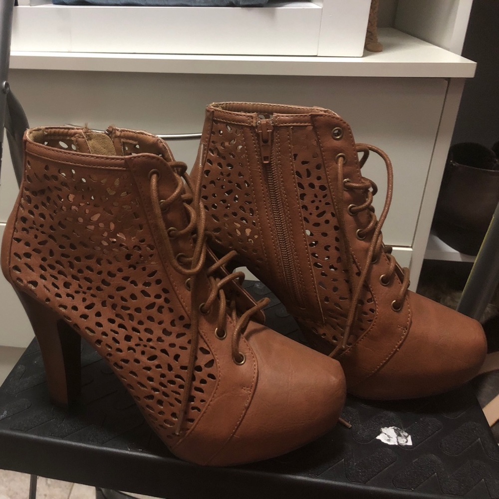 Brown laser cut booties
