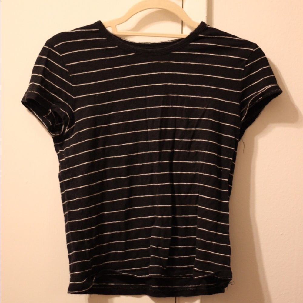 Madewell Black Striped Linen T-Shirt Small