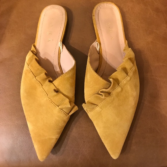 Zara Shoes - ZARA Trafaluc Mustard Ruffle Pointed Slides/Mules