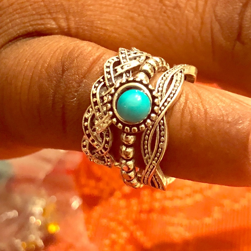 3 piece Turquoise & silver ring set