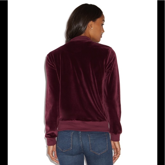 NWT JustFab Velour Track Jacket in Burgundy - Picture 2 of 5