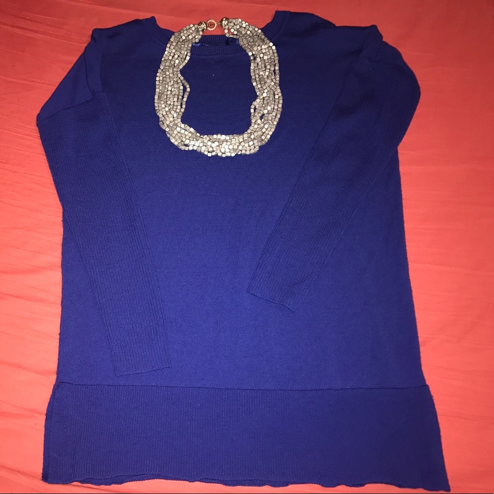 Royal blue long-sleeve knit sweater