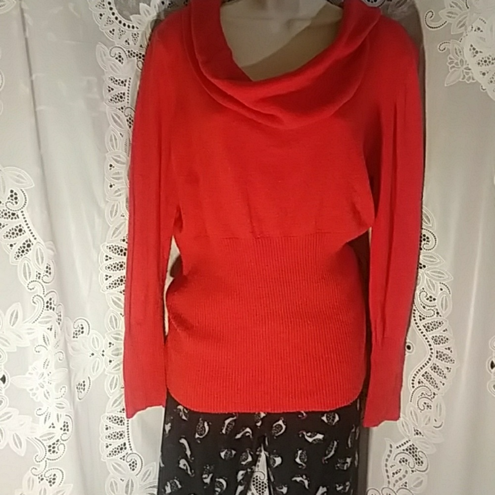 SIONI woman lg red sweater cowl neck
