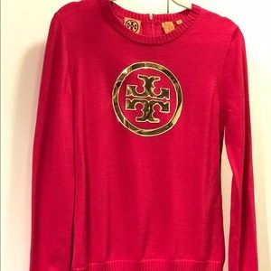 Tory Burch pink crew neck logo sweater