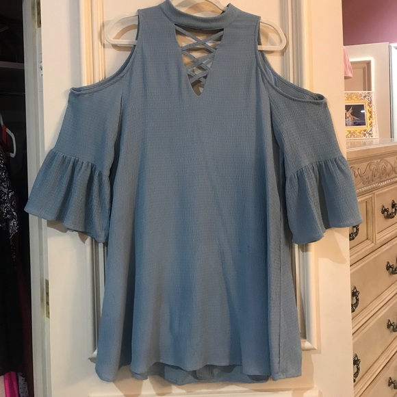 Grayish Turquoise cold shoulder dress - Picture 2 of 3