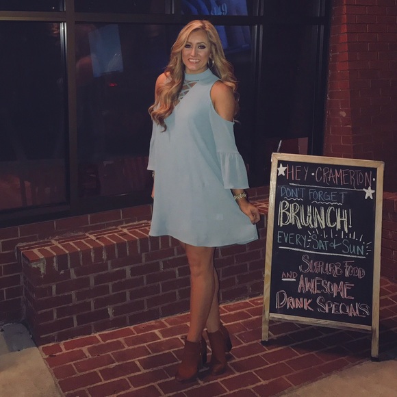Grayish Turquoise cold shoulder dress - Picture 1 of 3