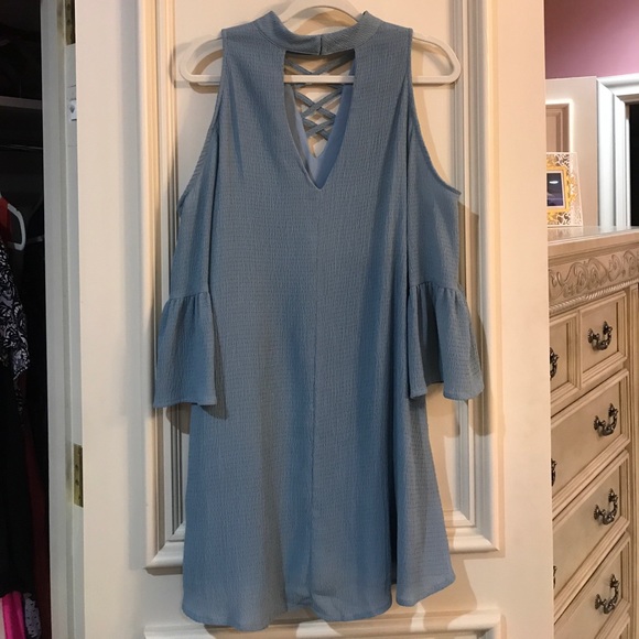 Grayish Turquoise cold shoulder dress - Picture 3 of 3